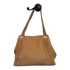 Calvin Klein Handbag Women’s Tan Luna Faux Leather Ruffle Trim Shoulder Purse